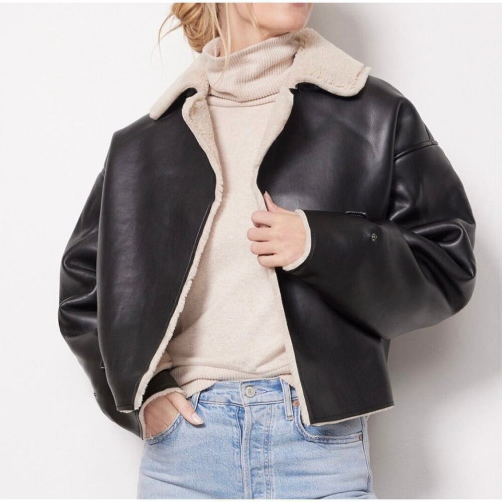 Good American Air Force Faux Shearling Jacket Black Women's Size XXL/ 5 NWT